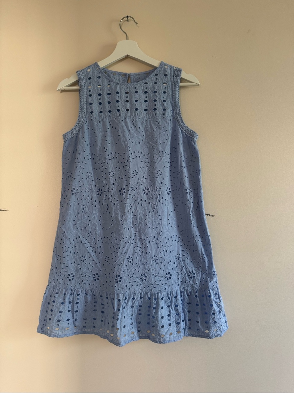 LOFT Light Blue Eyelet Sleeveless Dress with Ruffle Hem